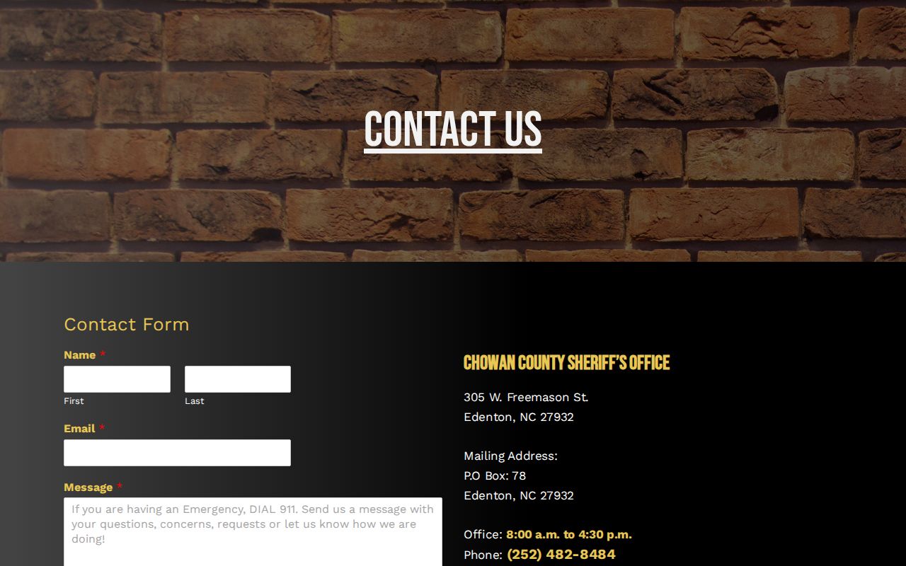 Chowan County arrest records request contact channels
