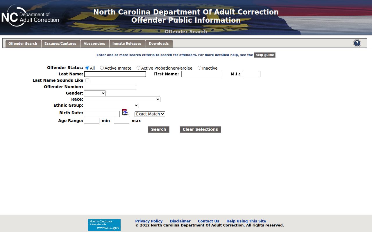 Chowan County arrest history search through NCDAC custody records