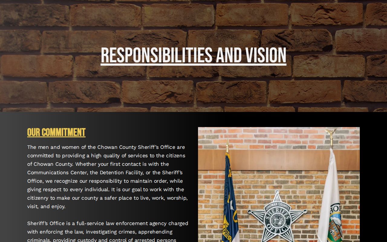 Chowan County arrest history and Sheriff division responsibilities