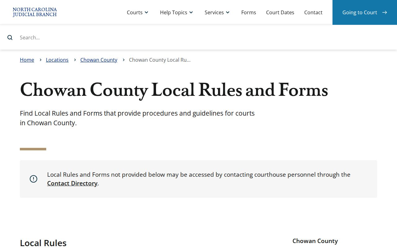 First Judicial District rules and forms for Chowan County criminal cases
