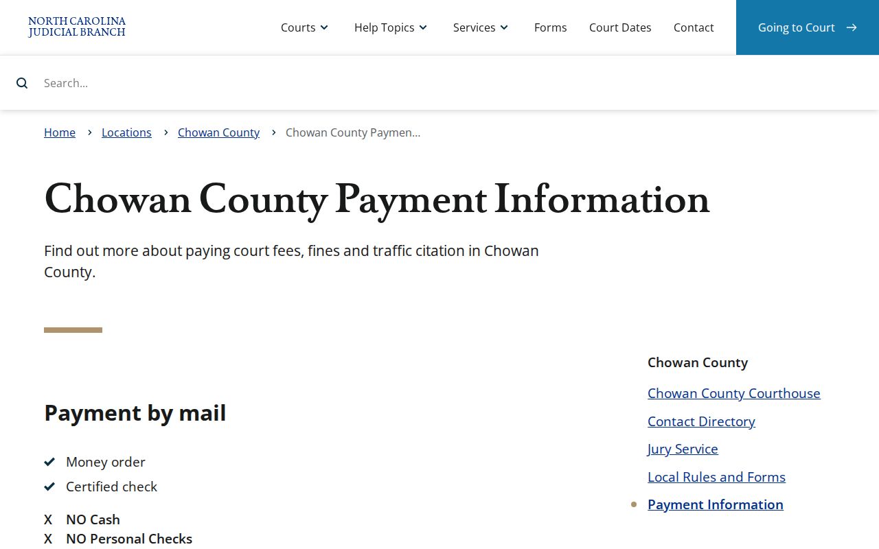Chowan County Clerk payment information for criminal court records