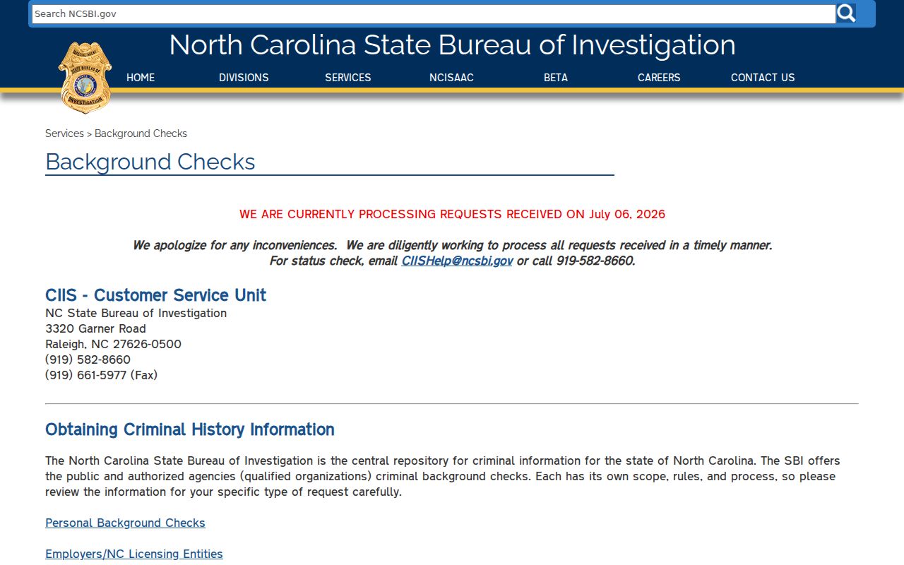 Chowan County criminal history SBI background check options